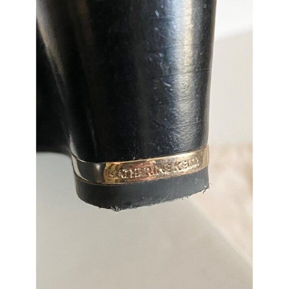 Katherine Kelly Leather Mara Wedge Shoes Sz 6 Black Gold Almond toe - Picture 10 of 14